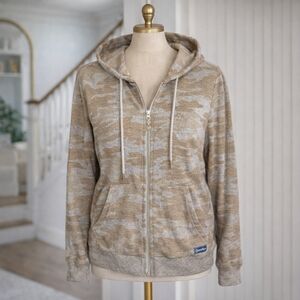 Jordache Camo Tan Gold Details Zip Up Hoodie Sz Large